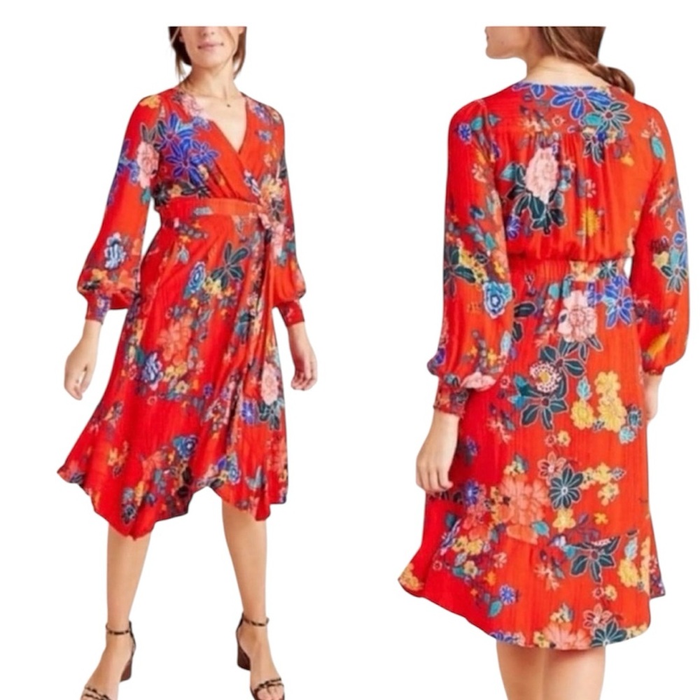 Antropologíe‎ Floral Red Wrap Dress